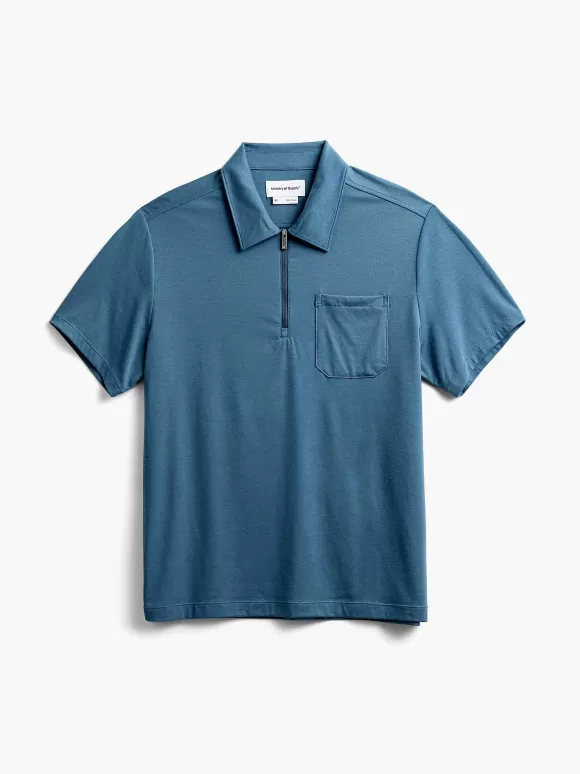 Men'S Ministry of Supply Atlantic Blue Men'S Composite Merino Zip Polo