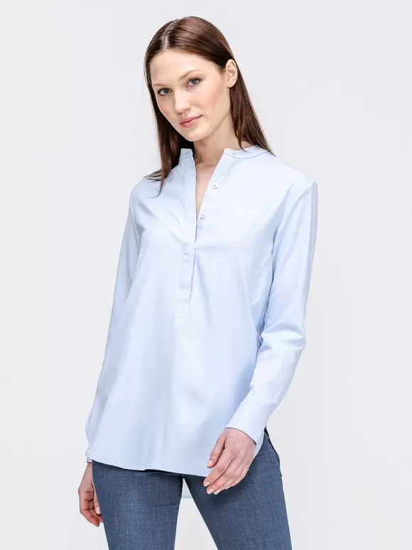 Women'S Ministry of Supply Chambray Blue Women'S Aerozero° Band Collar Tunic