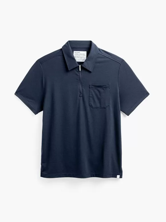 Men'S Ministry of Supply Navy Men'S Composite Merino Zip Polo