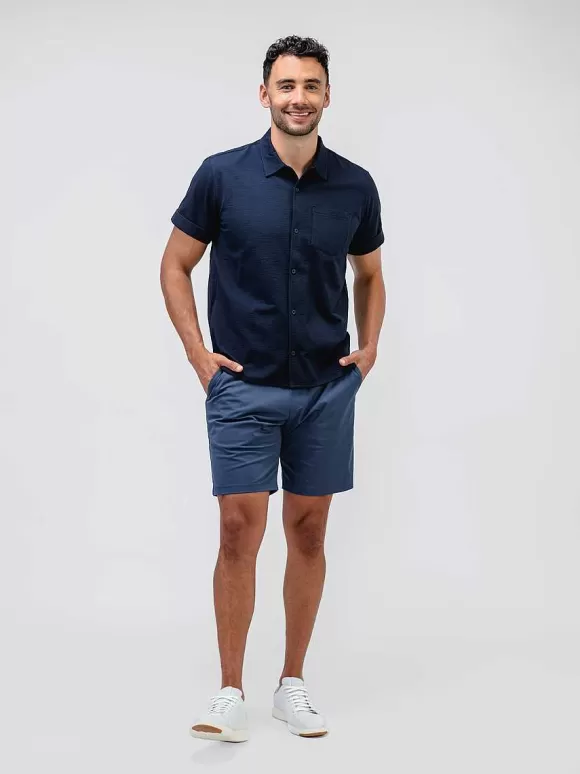 Men'S Ministry of Supply Navy Men'S Hybrid Seersucker Short Sleeve Shirt