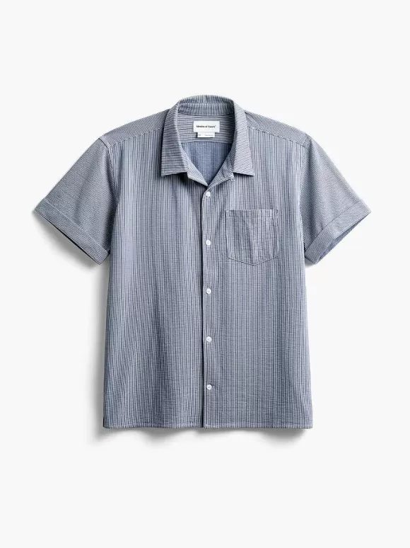 Men'S Ministry of Supply Navy Stripe Men'S Hybrid Seersucker Short Sleeve Shirt