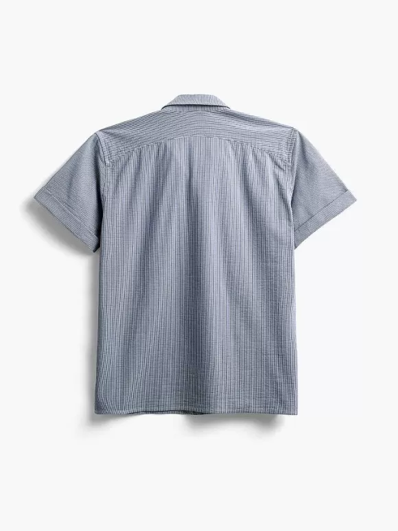 Men'S Ministry of Supply Navy Stripe Men'S Hybrid Seersucker Short Sleeve Shirt