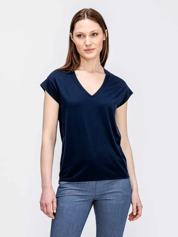 Women'S Ministry of Supply Navy Women'S Composite Merino V-Neck Tee