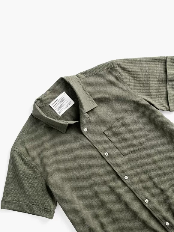 Men'S Ministry of Supply Olive Men'S Hybrid Seersucker Short Sleeve Shirt