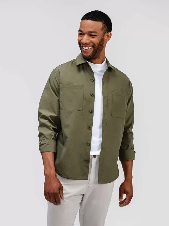 Men'S Ministry of Supply Olive Men'S Pace Poplin Overshirt